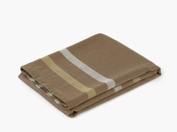 Keprová utěrka hořčicovo-bílé pruhy na hnědé 50x70 cm značky Škodák