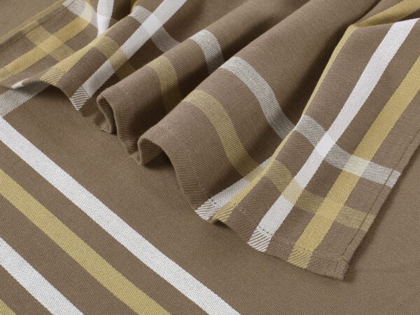 Keprová utěrka hořčicovo-bílé pruhy na hnědé 50x70 cm značky Škodák