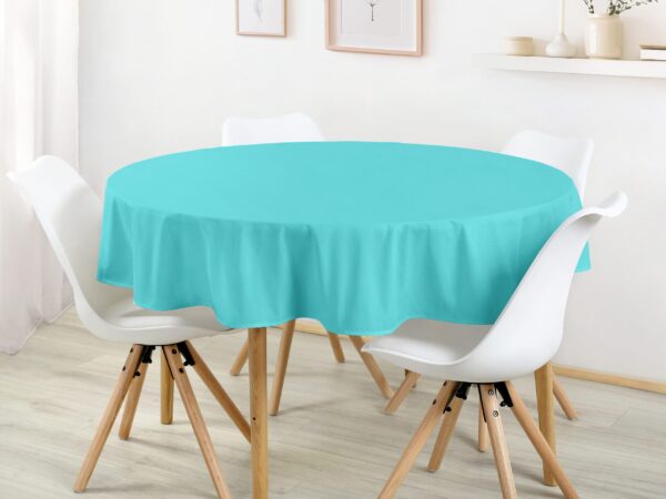 Kulatý bavlněný ubrus tyrkysový značky Škodák.