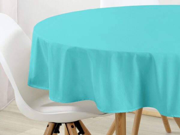 Kulatý bavlněný ubrus tyrkysový značky Škodák.