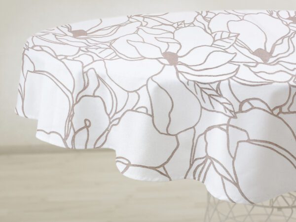 Kulatý ubrus bavlněný béžové květy na bílé značky Škodák