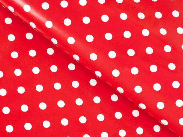 PVC ubrusovina bílý puntík na červené značky Škodák