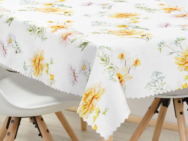 Hranatý teflonový ubrus jarní kvítí na bílé značky Škodák