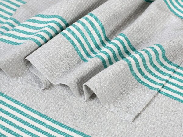 Polovaflová utěrka pestře tkaná zelený proužek na šedé značky Škodák