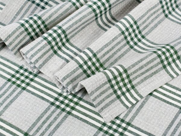 Polovaflová utěrka pestře tkaná zelené káro na šedé značky Škodák