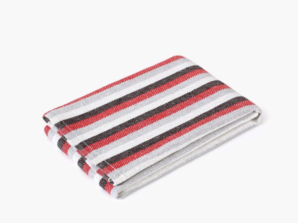 Keprová utěrka pestře tkaná červený a černý proužek značky Škodák