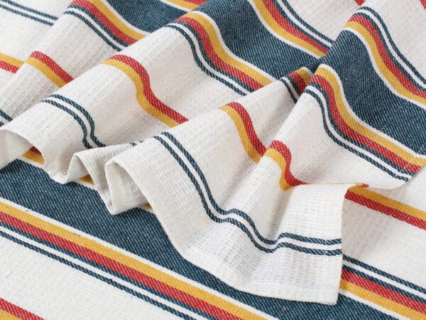 Polovaflová utěrka pestře tkaná modrý a žlutý proužek na režné značky Škodák