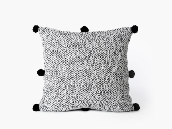 Dekorační povlak na polštář geometrické tvary s bambulkami