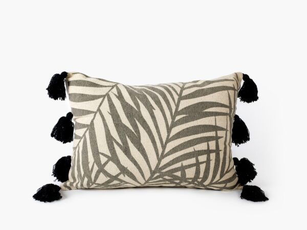 Povlak na polštář Indie šedé kapradí s třásněmi