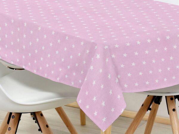 Hranatý bavlněný ubrus bílé hvězdy na růžové značky Škodák