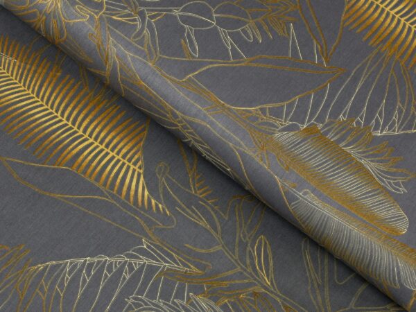 Bavlněná látka zlaté listy na šedé metráž značky Škodák