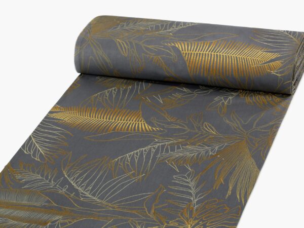 Flanelová látka zlaté listy na šedé metráž značky Škodák