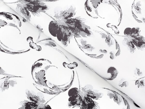 Bavlněná látka šedé listy na bílé metráž značky Škodák