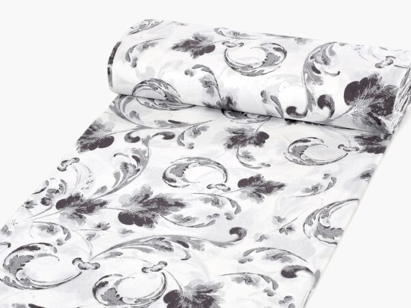 Bavlněná látka šedé listy na bílé metráž značky Škodák