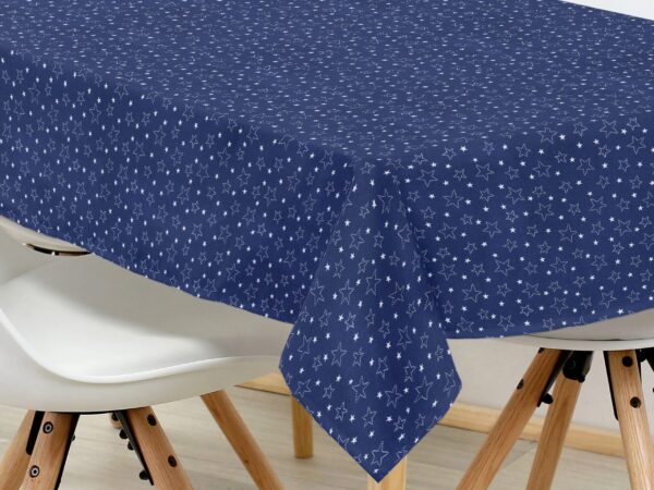 Hranatý bavlněný ubrus bílé hvězdy na modré značky Škodák