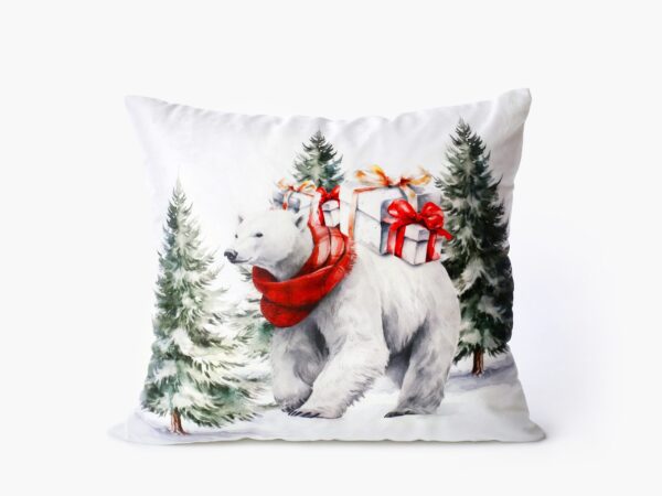 Vánoční sametový povlak na polštář lední medvěd s dárky značky Škodák