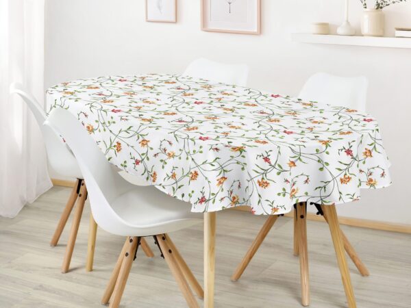 Oválný bavlněný ubrus popínavé květy na bílé značky Škodák