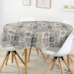 Kulatý ubrus Loneta srdce patchwork značky Škodák
