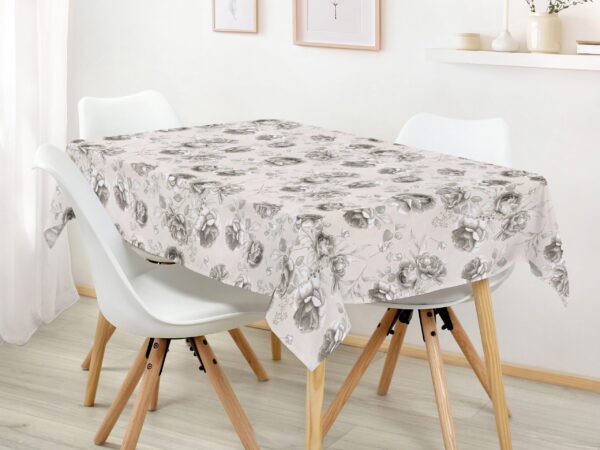 Hranatý bavlněný ubrus velké šedé květy značky Škodák