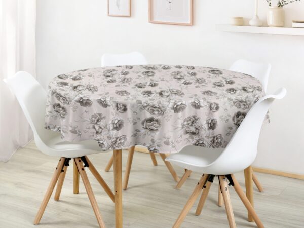 Kulatý bavlněný ubrus velké šedé květy značky Škodák