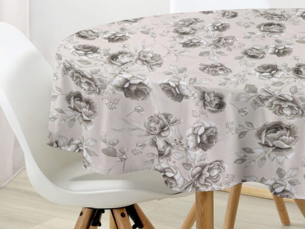 Kulatý bavlněný ubrus velké šedé květy značky Škodák