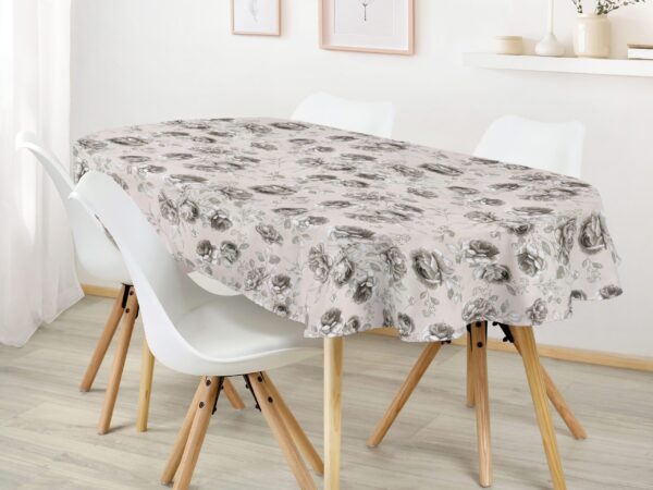 Oválný bavlněný ubrus velké šedé květy značky Škodák