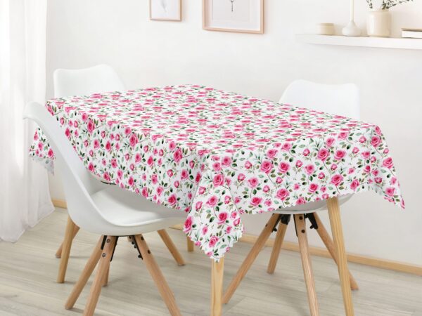 Hranatý teflonový ubrus růžičky na bílé značky Škodák