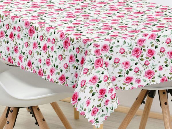 Hranatý teflonový ubrus růžičky na bílé značky Škodák