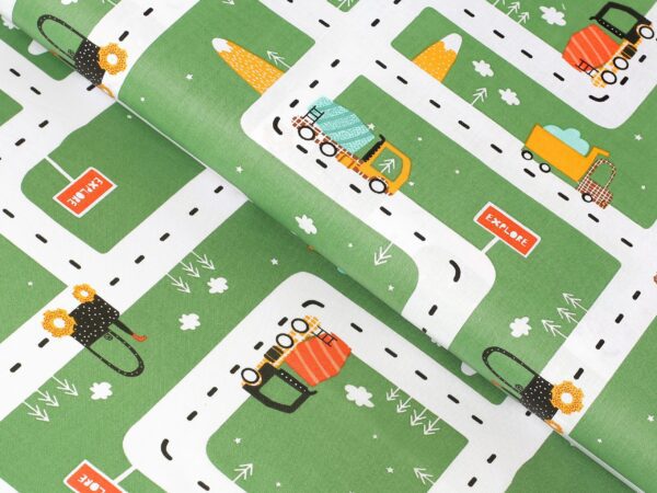 Bavlněná látka silnice na zelené značky Škodák