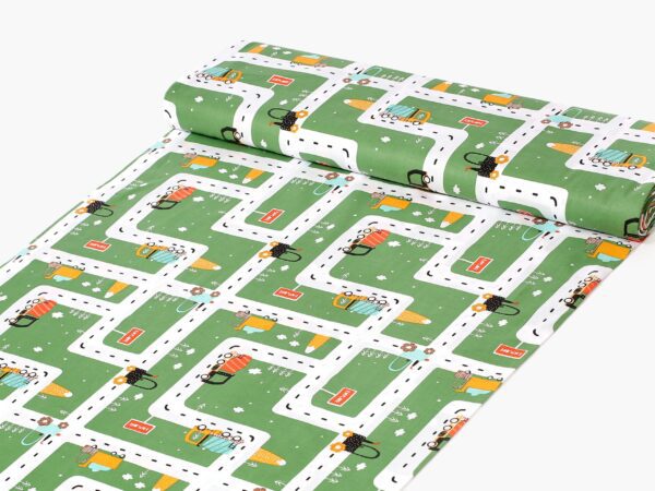 Bavlněná látka silnice na zelené značky Škodák