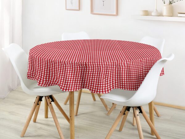 Kulatý bavlněný ubrus Kanafas červeno bílá kostka malá značky Škodák