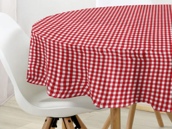Kulatý bavlněný ubrus Kanafas červeno bílá kostka malá značky Škodák