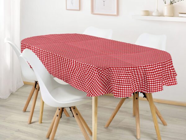 Oválný bavlněný ubrus Kanafas červeno bílá kostka malá značky Škodák
