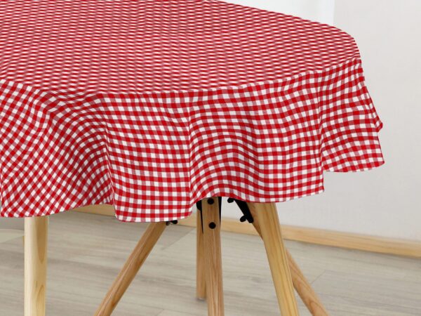 Oválný bavlněný ubrus Kanafas červeno bílá kostka malá značky Škodák
