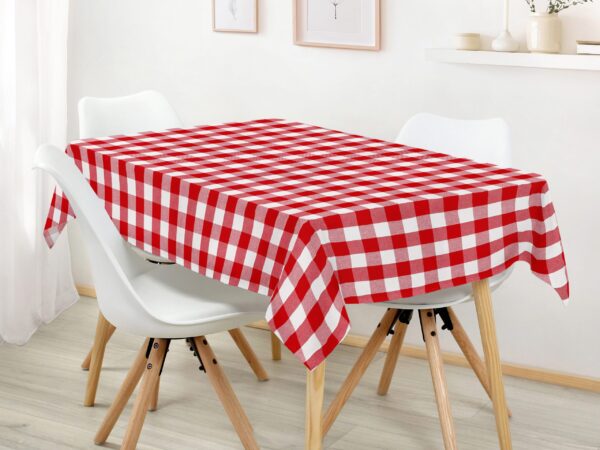 Hranatý bavlněný ubrus Kanafas červeno bílá kostka velká značky Škodák