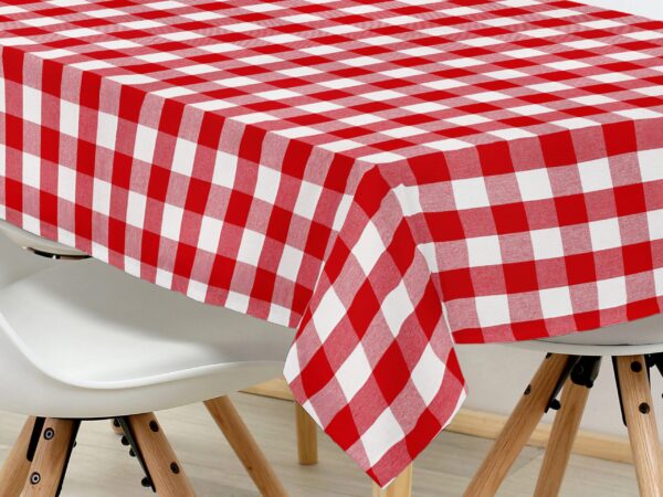 Hranatý bavlněný ubrus Kanafas červeno bílá kostka velká značky Škodák