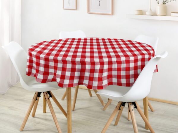 Kulatý bavlněný ubrus Kanafas červeno bílá kostka velká značky Škodák
