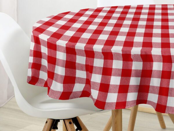 Kulatý bavlněný ubrus Kanafas červeno bílá kostka velká značky Škodák