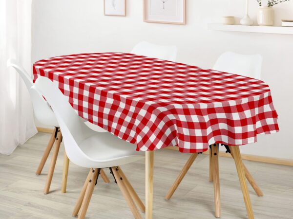 Oválný bavlněný ubrus Kanafas červeno bílá kostka velká značky Škodák