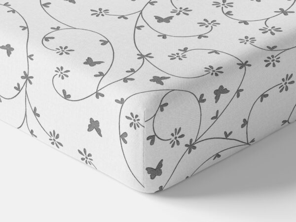 Bavlněné napínací prostěradlo šedé kytičky na bílé značky Škodák