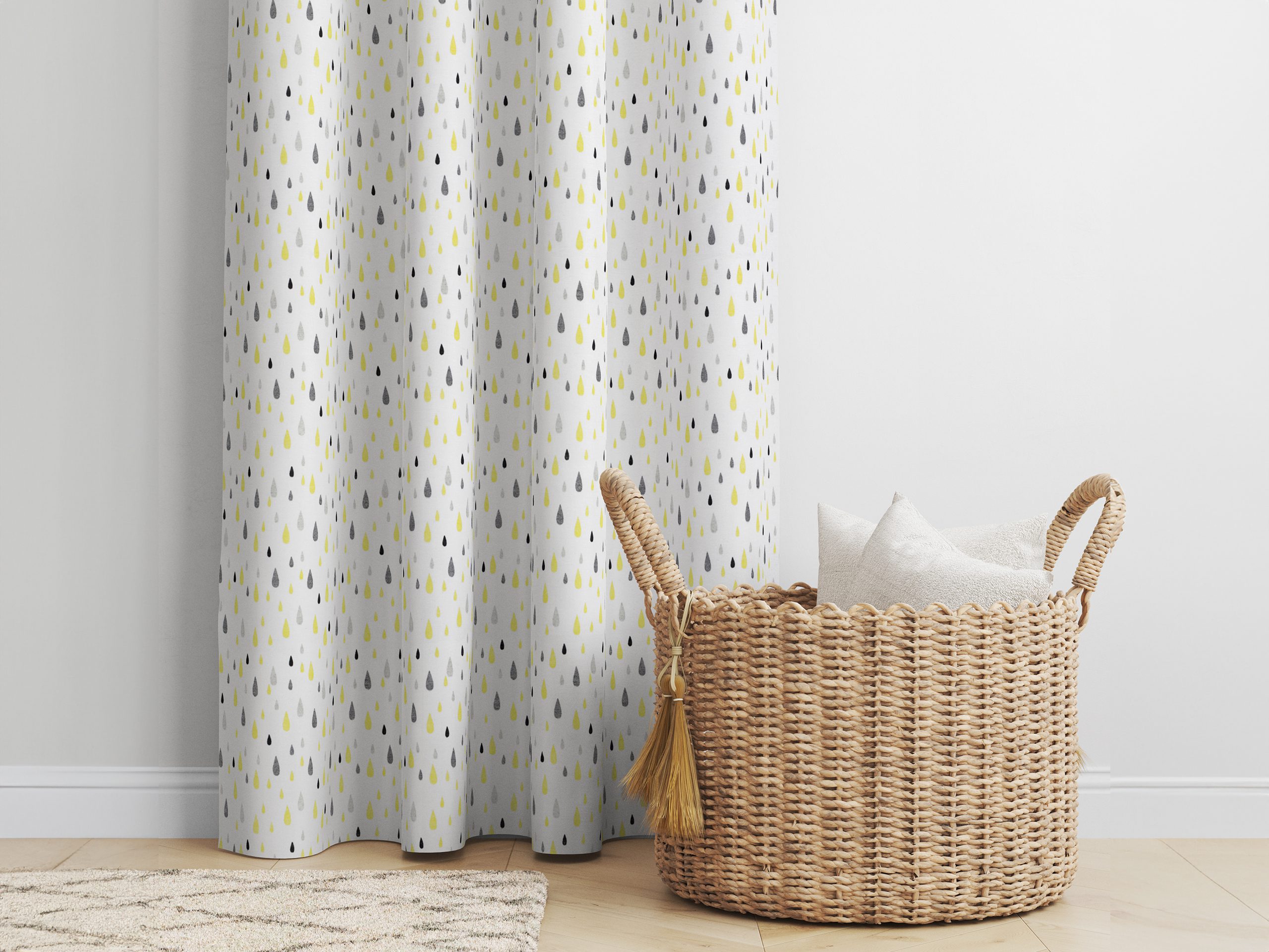 závěs Loneta žluté a šedé kapky značky Škodák