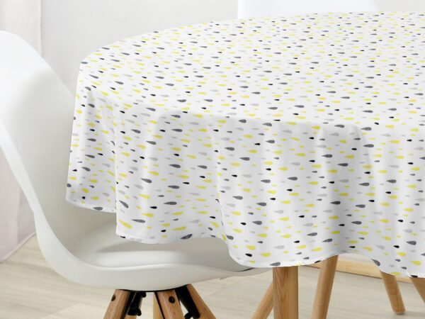 kulatý ubrus Loneta žluté a šedé kapky značky Škodák
