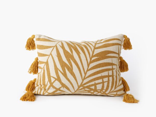 Povlak na polštář s výplní hořčicové kapradí s třásněmi