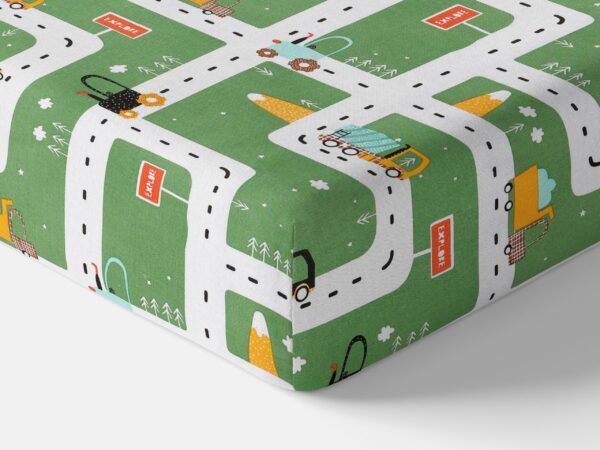 Bavlněné napínací prostěradlo silnice na zelené