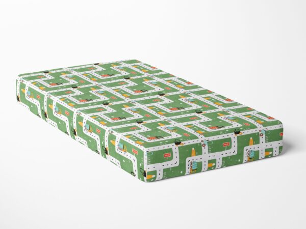 Bavlněné napínací prostěradlo silnice na zelené