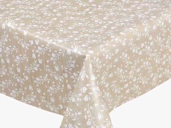 PVC ubrusovina bílé drobné kytičky na béžové metráž šířka 140 cm