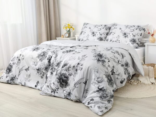 Saténové povlečení LUX kvítí na šedé