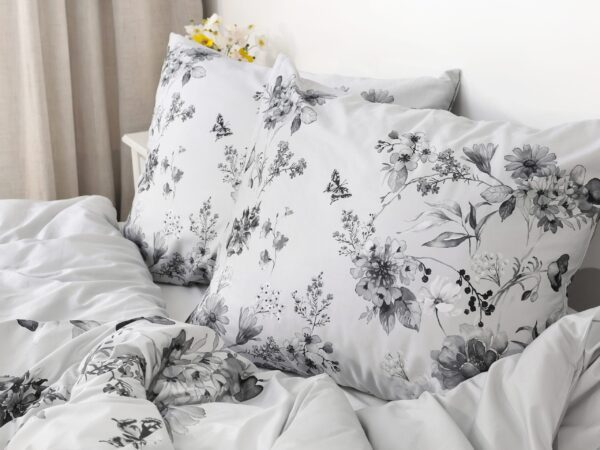 Saténové povlečení LUX kvítí na šedé