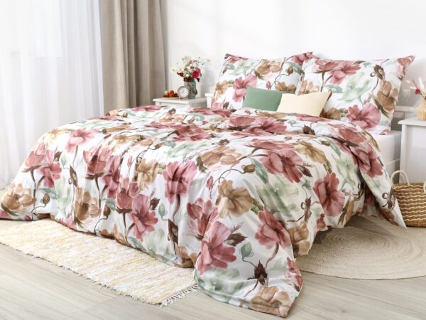 Saténové povlečení LUX růžovo-béžové květy