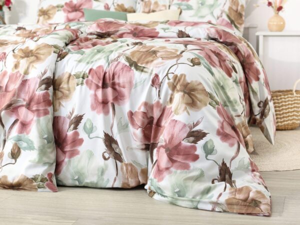 Saténové povlečení LUX růžovo-béžové květy